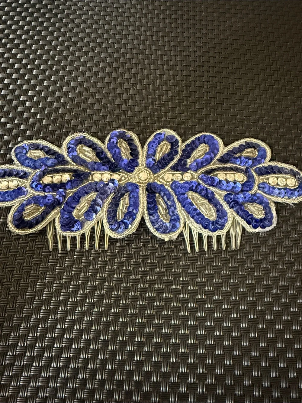 Sequin Floral Hair Comb in Royal Blue